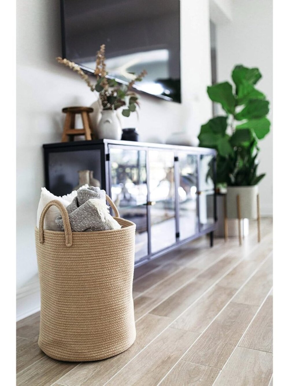 Large Woven Laundry Basket w/Handles 52L, Rope Dirty Clothes Hamper, Blanket Bas - Picture 2 of 9